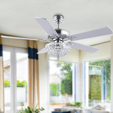 Mandy 52" Glam Classic Crystal Dome Shade LED Ceiling Fan With Remote - JONATHAN Y